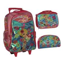 Bolsa mochila com rodinha Surfing Girl Trolley, bolsa mochila com rodinha rosa + estojo e lancheira