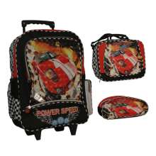 Mochila escolar power speed trolley vermelha c/ rodinha + estojo e lancheira