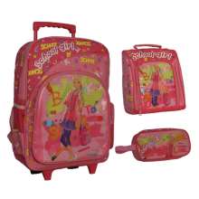 Mochila escolar school girl rosa trolley c/ rodinha + estojo e lancheira