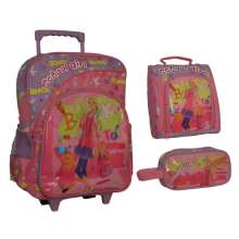 Mochila escolar school girl roxo trolley c/ rodinha + estojo e lancheira
