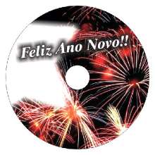 Etiqueta feliz ano novo - fogos e estrela no cd