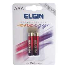 Pilha recarregável elgin palito AAA 1000 mah energy blister com 2 pilhas